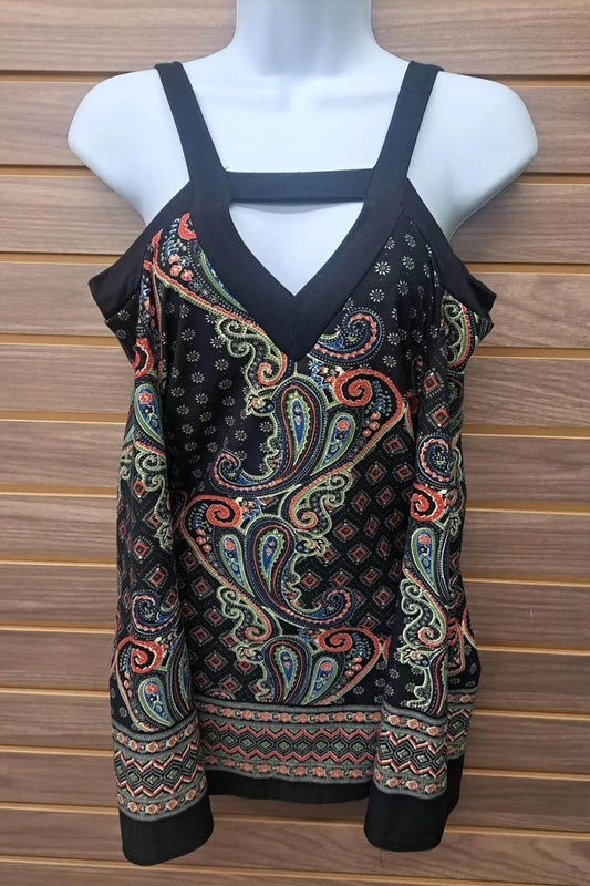Women's Paisley Cold Shoulder Long Sleeve Top