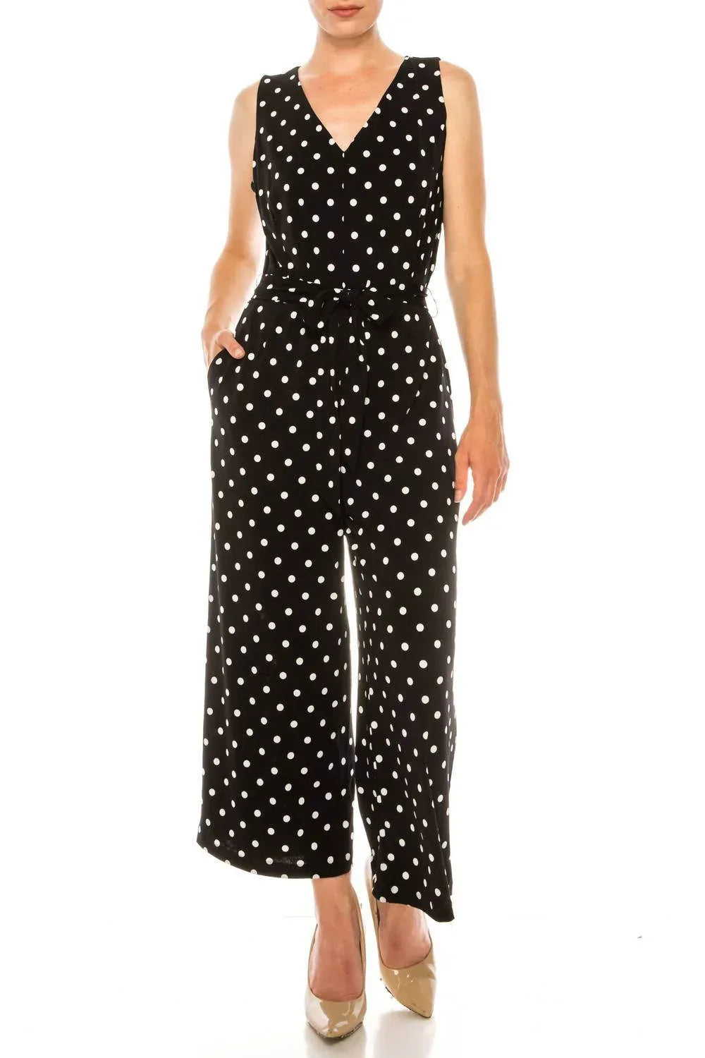 Gepunkteter ärmelloser Jumpsuit