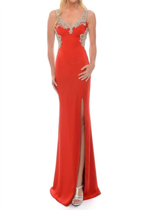 Stretch-Satin-Kleid mit hohem Schlitz