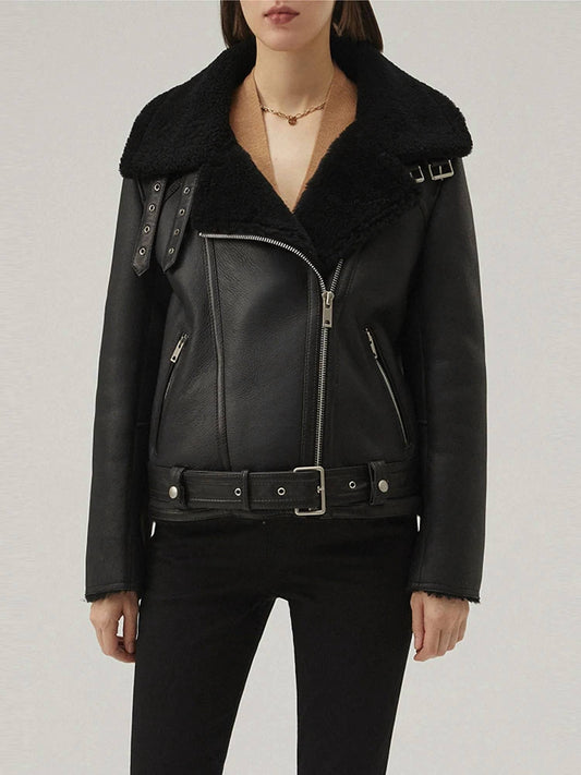 Asymmetrical Shearling Leather Jacket