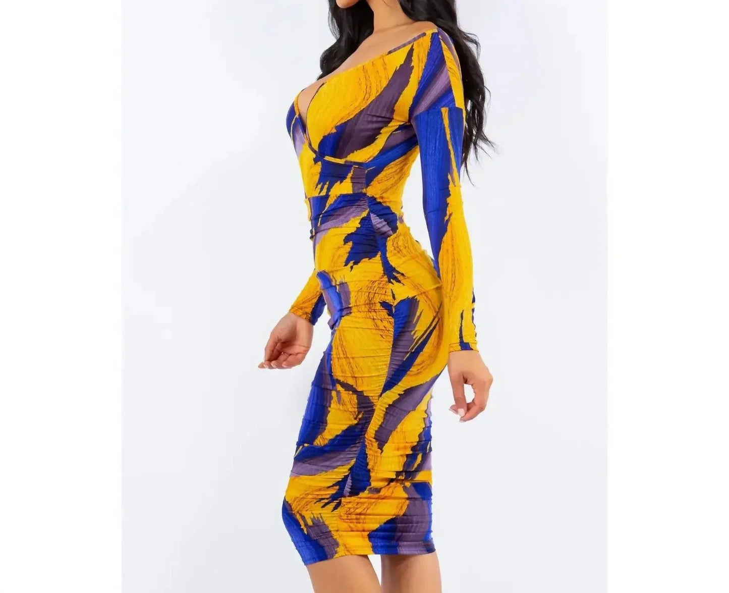 Off Shoulder Wrap Ruched Midi Dress