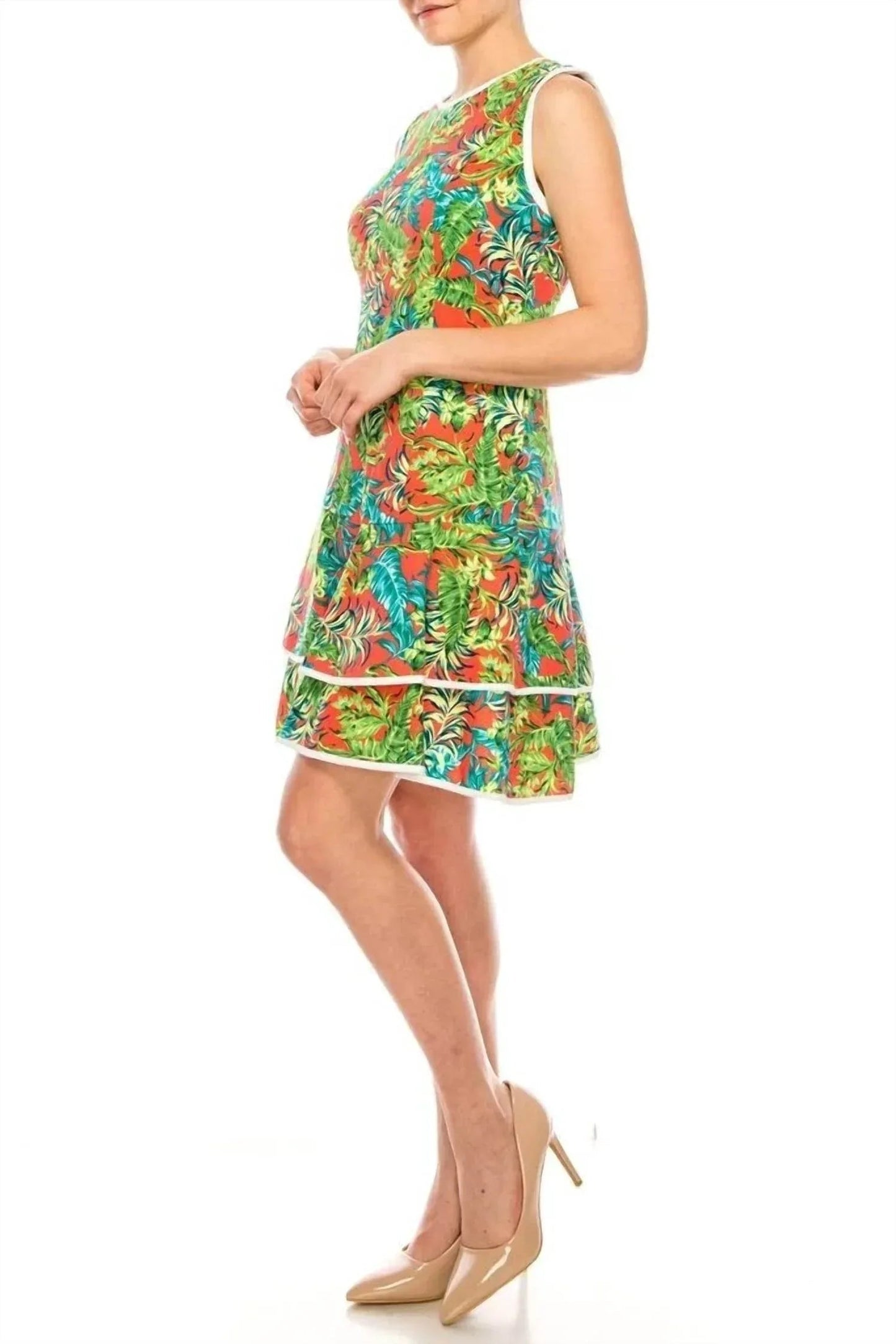 Palm Tree Print Fit & Flare Dress