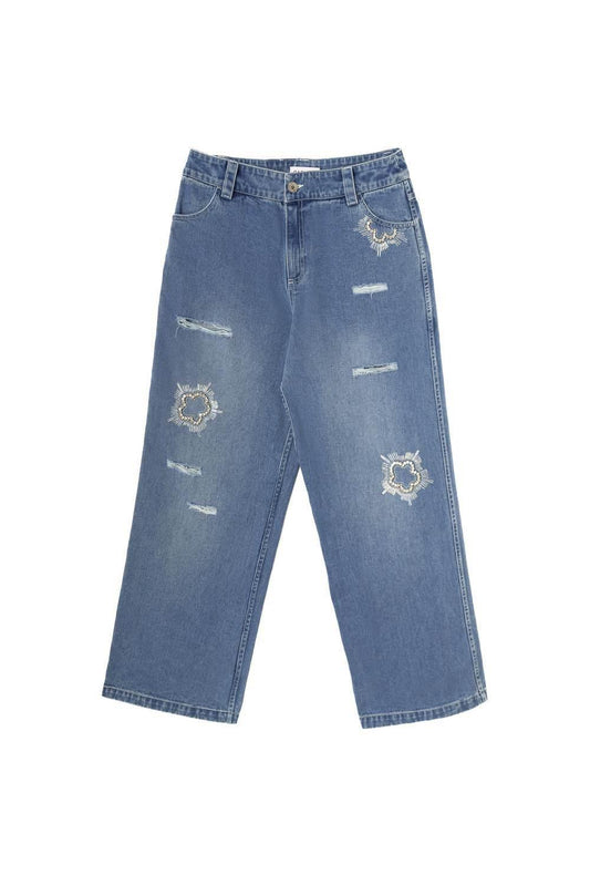 Women's Stone Embossed & Distressed Denim Pant