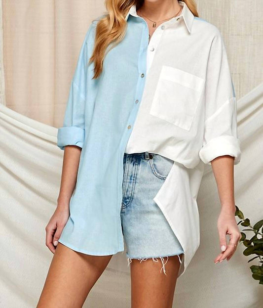 Color Block Button Down Shirt