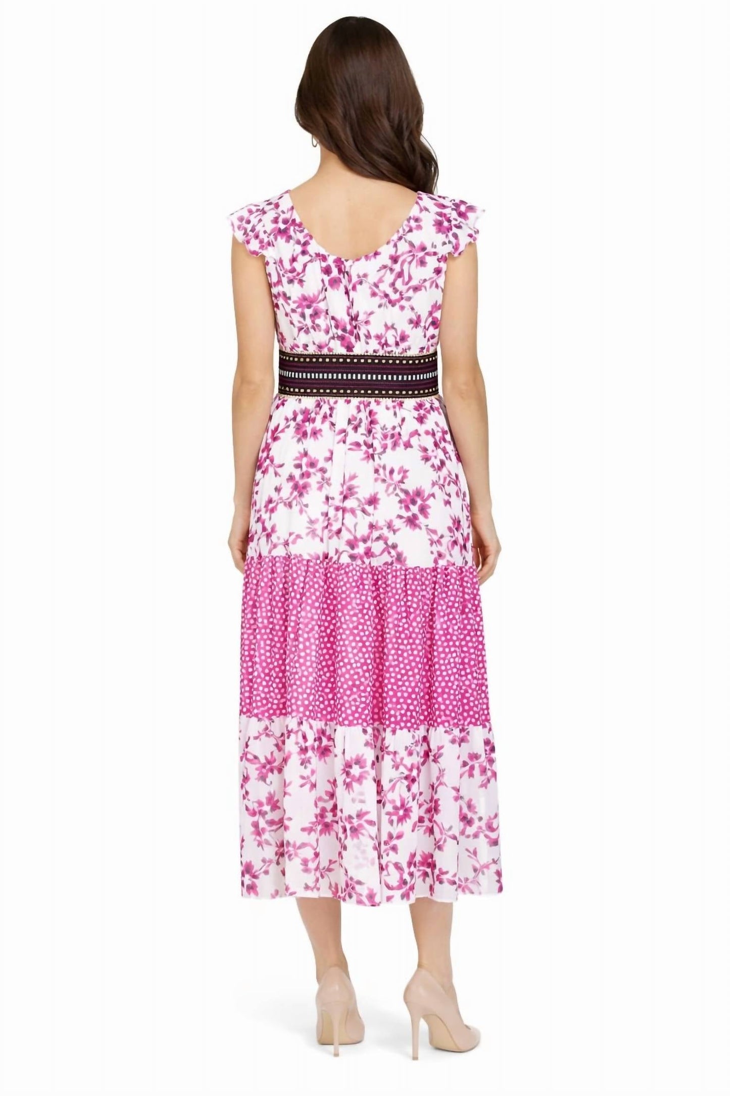 Gemustertes Midi-Chiffonkleid mit V-Ausschnitt