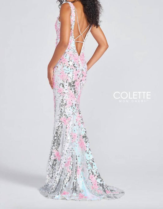 Blumen-Pailletten-Trompeten-Ballkleid