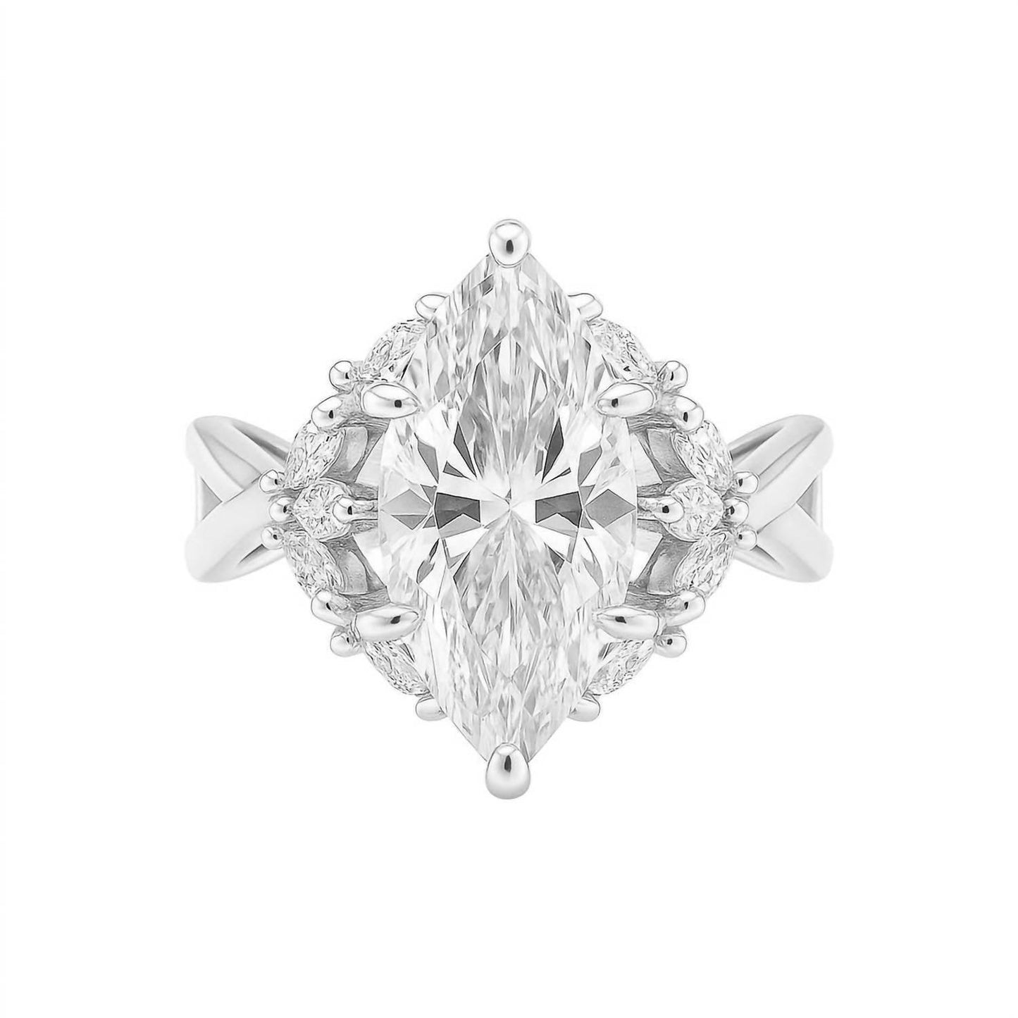 Damenring aus 925er Sterlingsilber mit Marquise-Moissanit-Cluster, 2,0 Karat