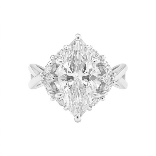 Women's Sterling Silver 2.0ct Marquise Moissanite Cluster Ring