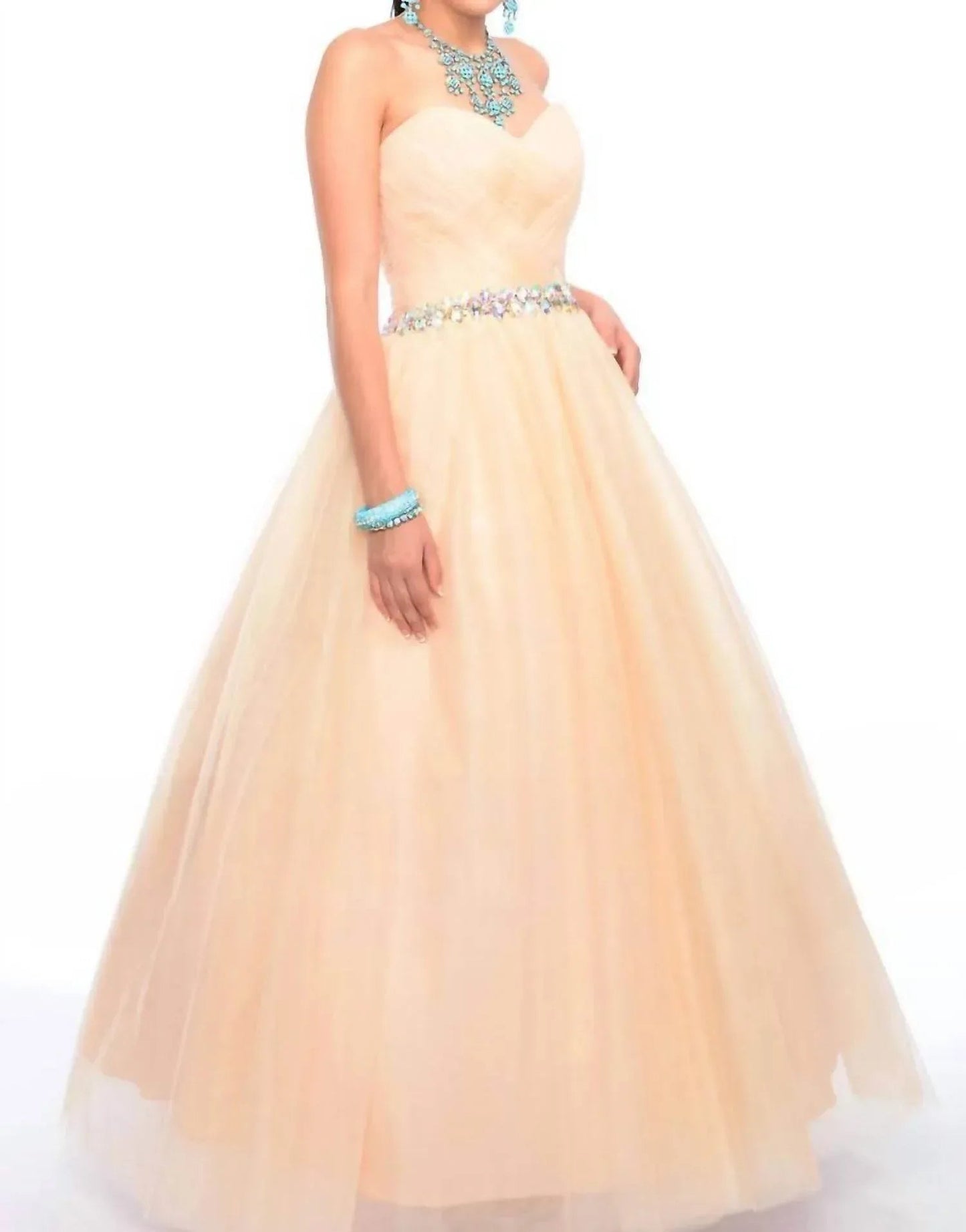 Shimmery Waistline Beadwork Strapless Ballgown