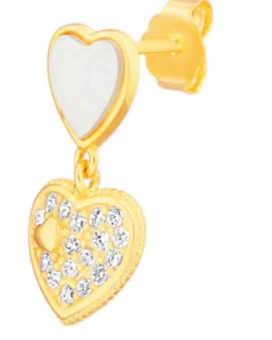 Women's Mop Heart Dangling Cubic Zirconia Heart Post Earrings