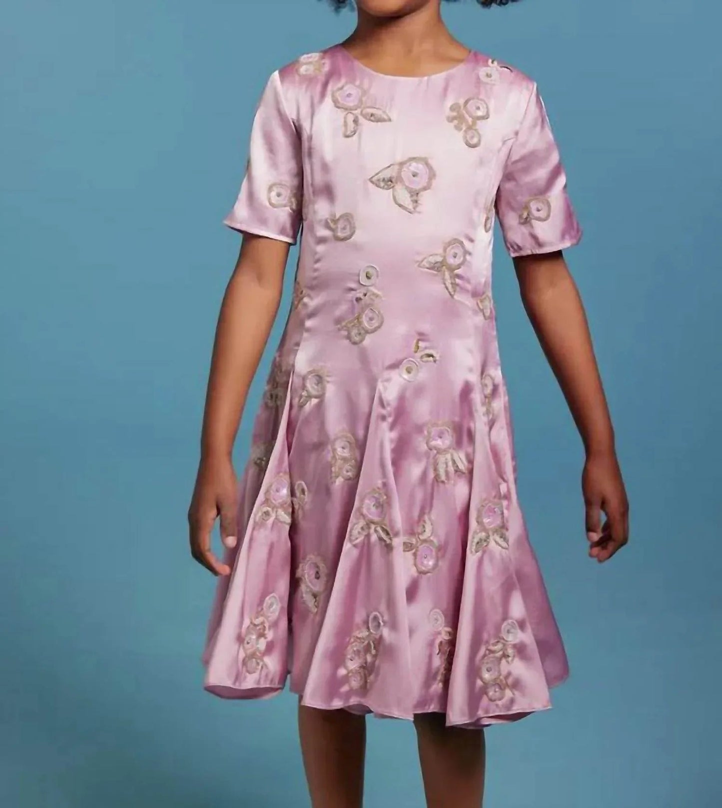Floral Embroidered Satin Dress