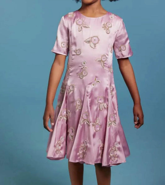 Floral Embroidered Satin Dress