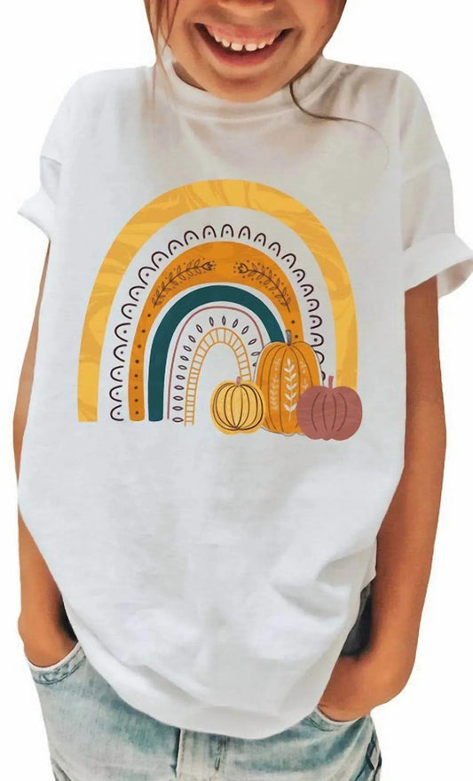 Mädchen Regenbogen Kürbis T-Shirt