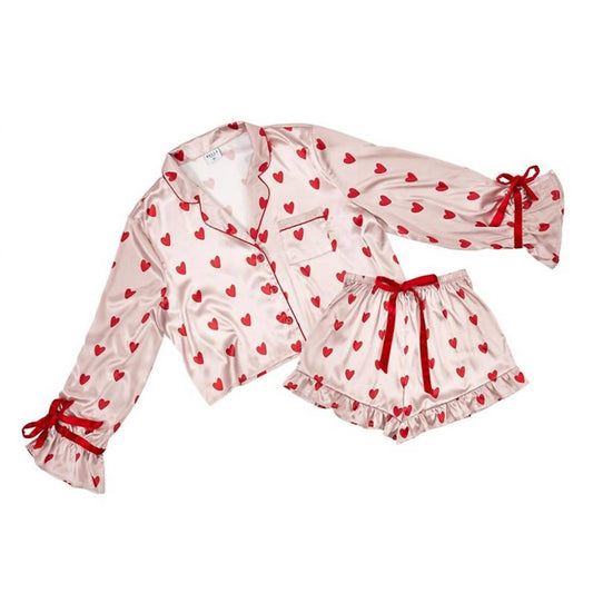 Women's Cropped Ruffle Short Set With Velvet Ties