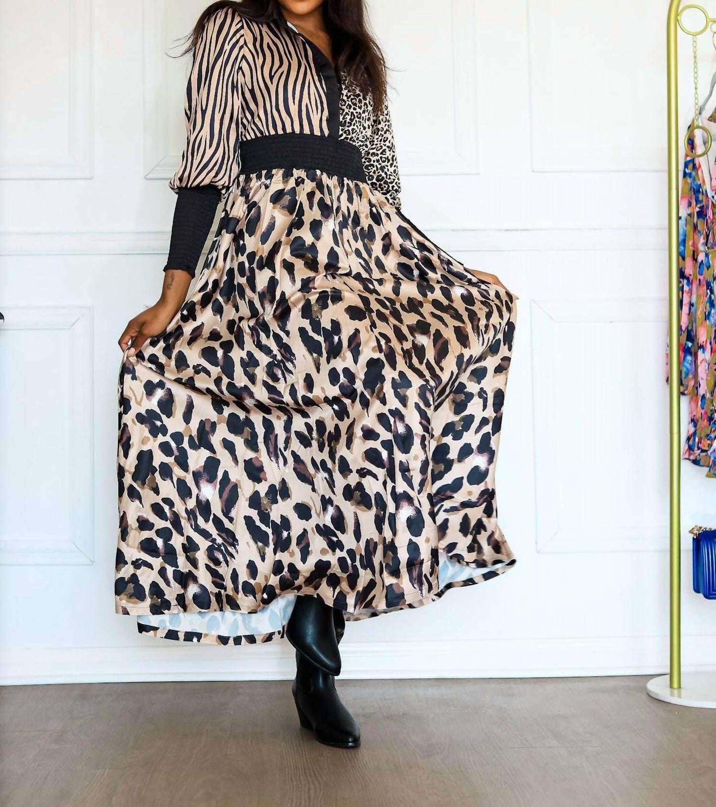 Women's Animal Print Long Sleeve Maxi Dress