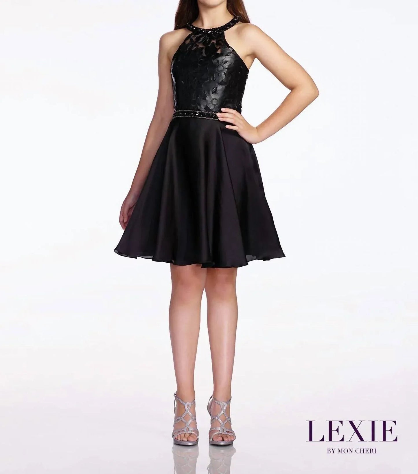 Lexie Mon Cheri Tween Blumen-Applikationskleid Schwarz