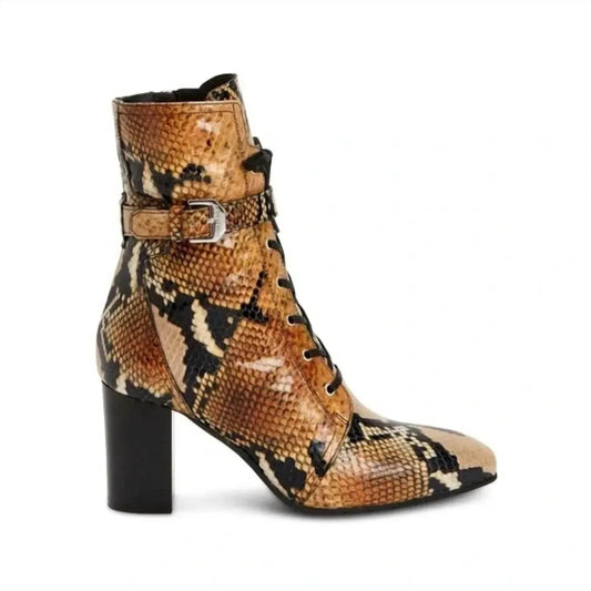 Women's Fawn Leather Snakeskin Lace Up Boots
