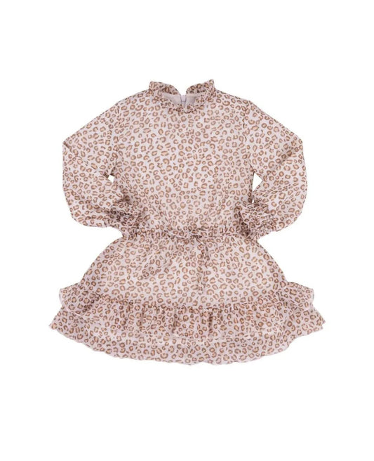 Langärmeliges Chiffonkleid mit Metallic-Leopardenmuster für Kinder