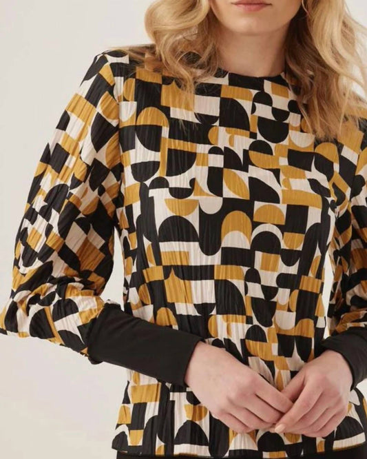 Geometric Patterned Long Sleeve Top