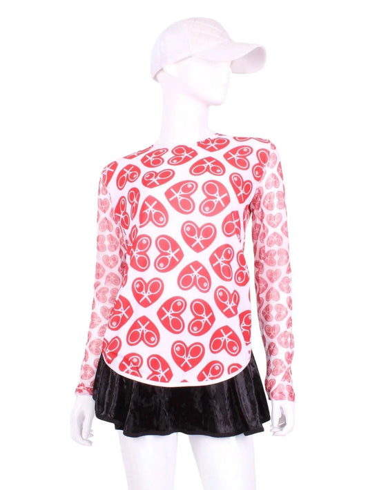 Women's Hearts Mesh Arm Long Sleeve Crew Tee