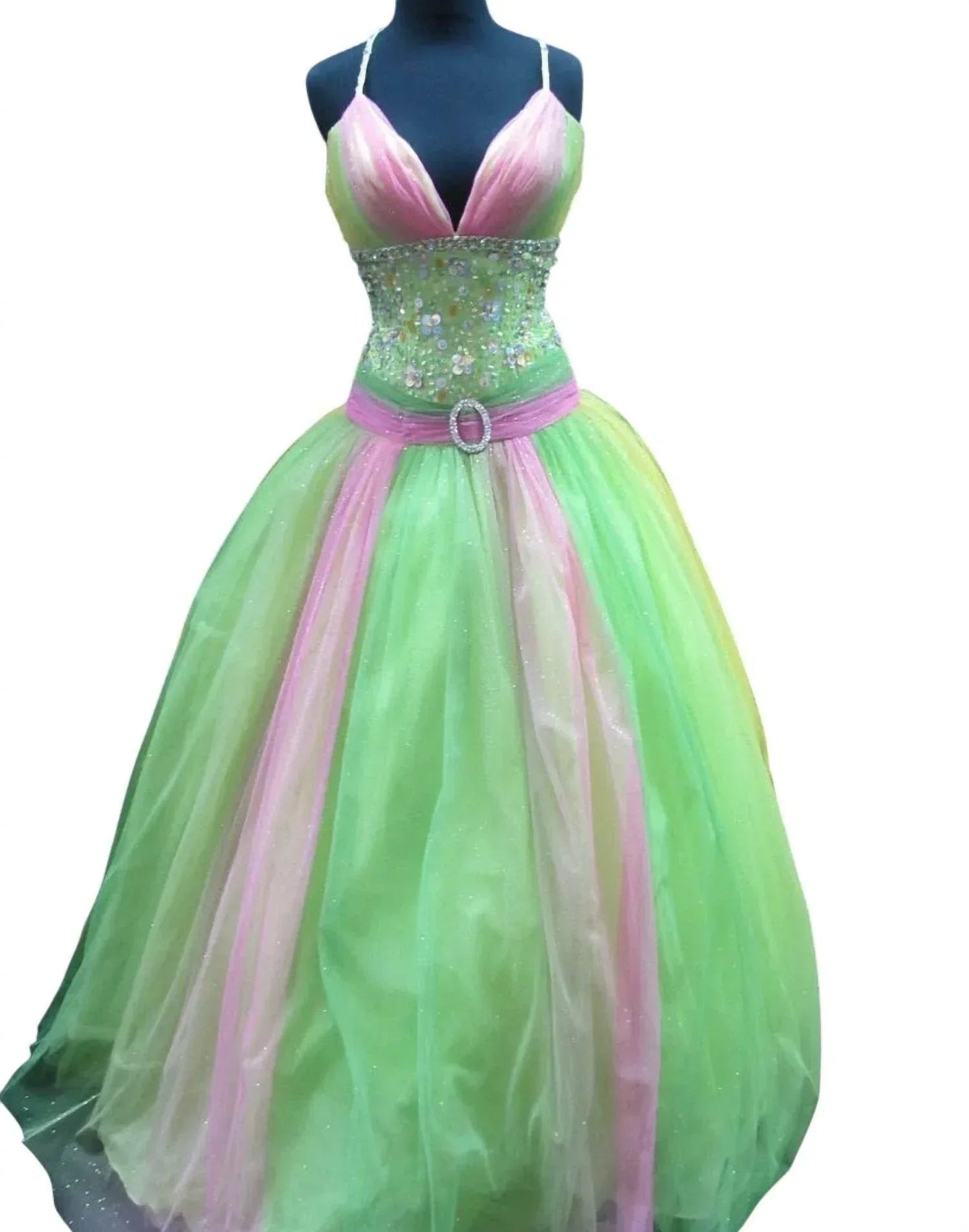 Beaded Tulle Lace-up Back Ballgown