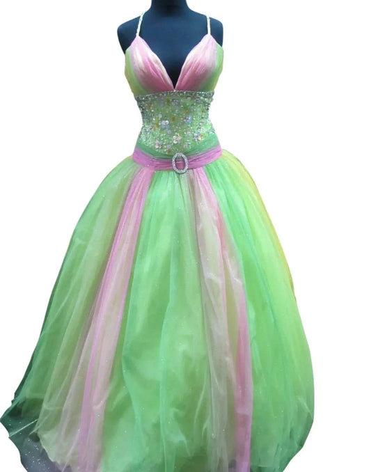 Beaded Tulle Lace-up Back Ballgown