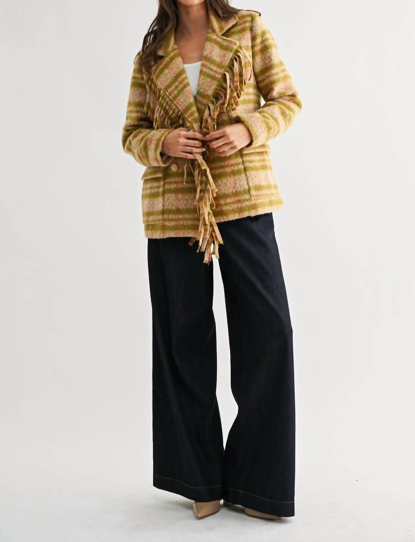 Meg Plaid-Fransenjacke