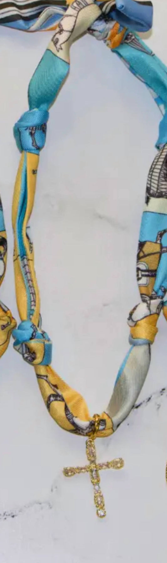 Women's Horse Pattern Cross Scarf Necklace