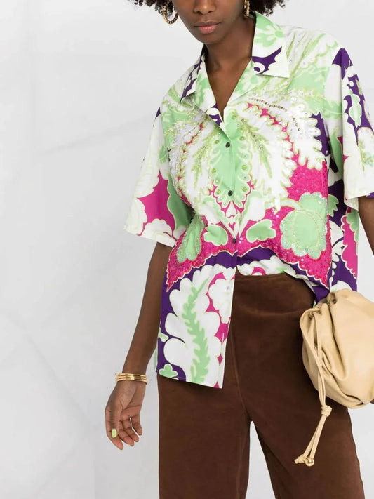 Embellished Floral Print Shirt