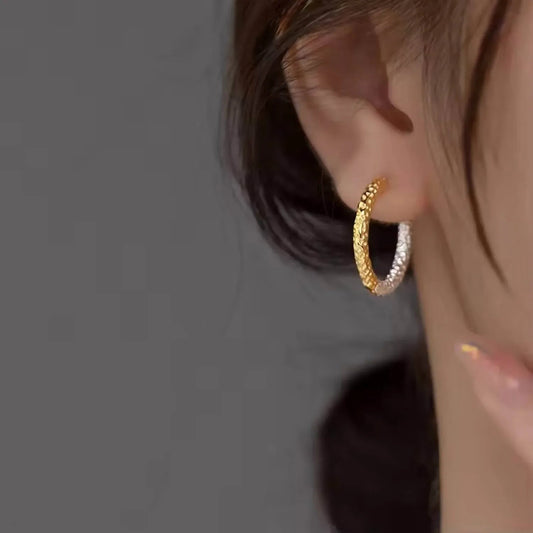 Women's Two Tone Beaded Twisted Round Hoop Earrings