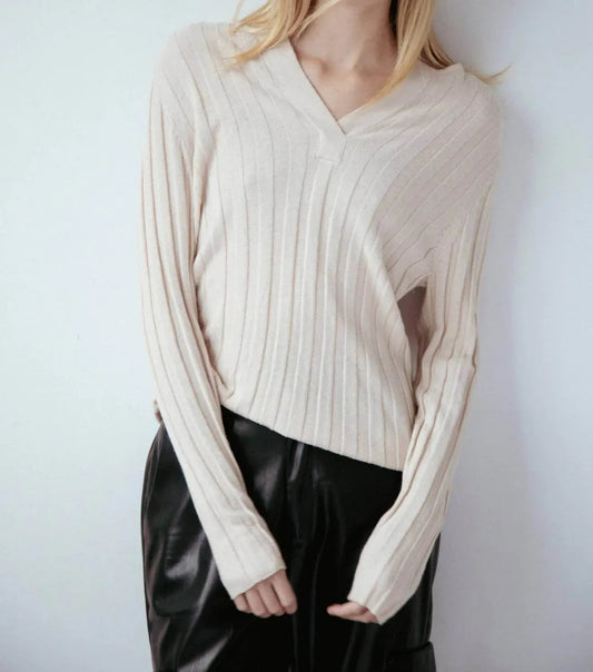 Cashmere Blend Ribbed V Sweater
