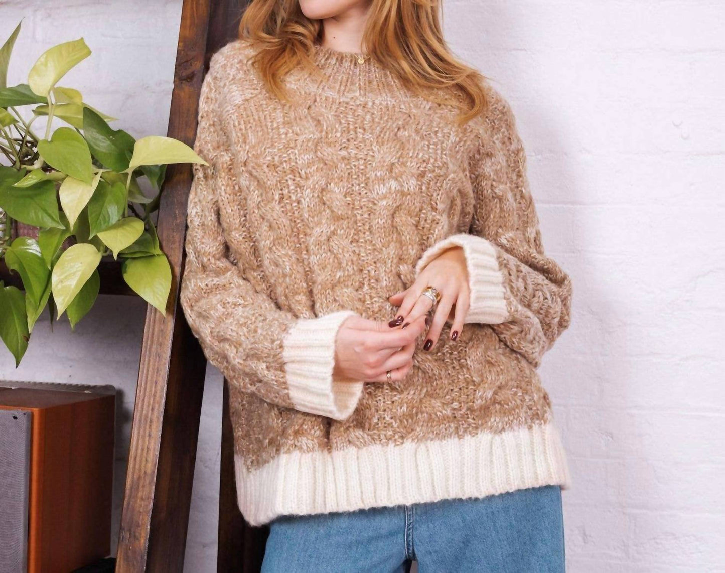 Jennie Cable Marled Stehkragen-Ballonärmel-Pullover
