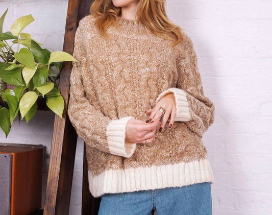 Jennie Cable Marled Stehkragen-Ballonärmel-Pullover