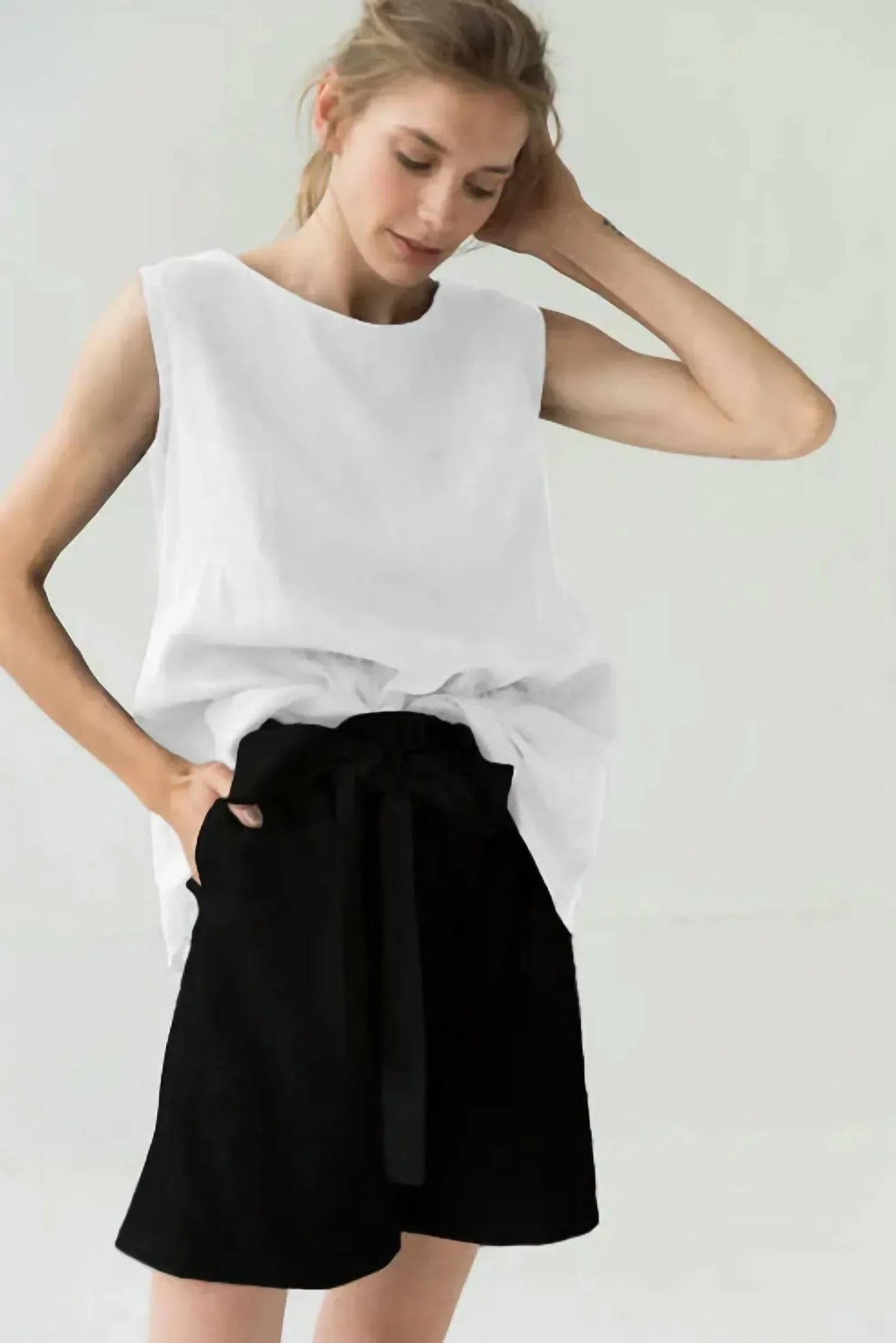 High-Waist-Leinen-Shorts
