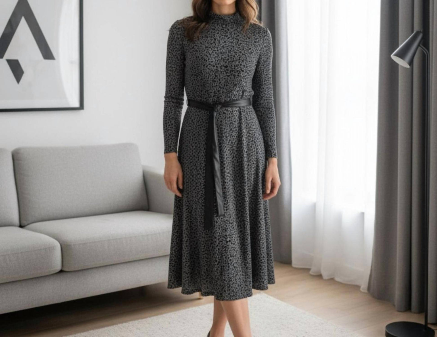 Mock Neck Midi Dress