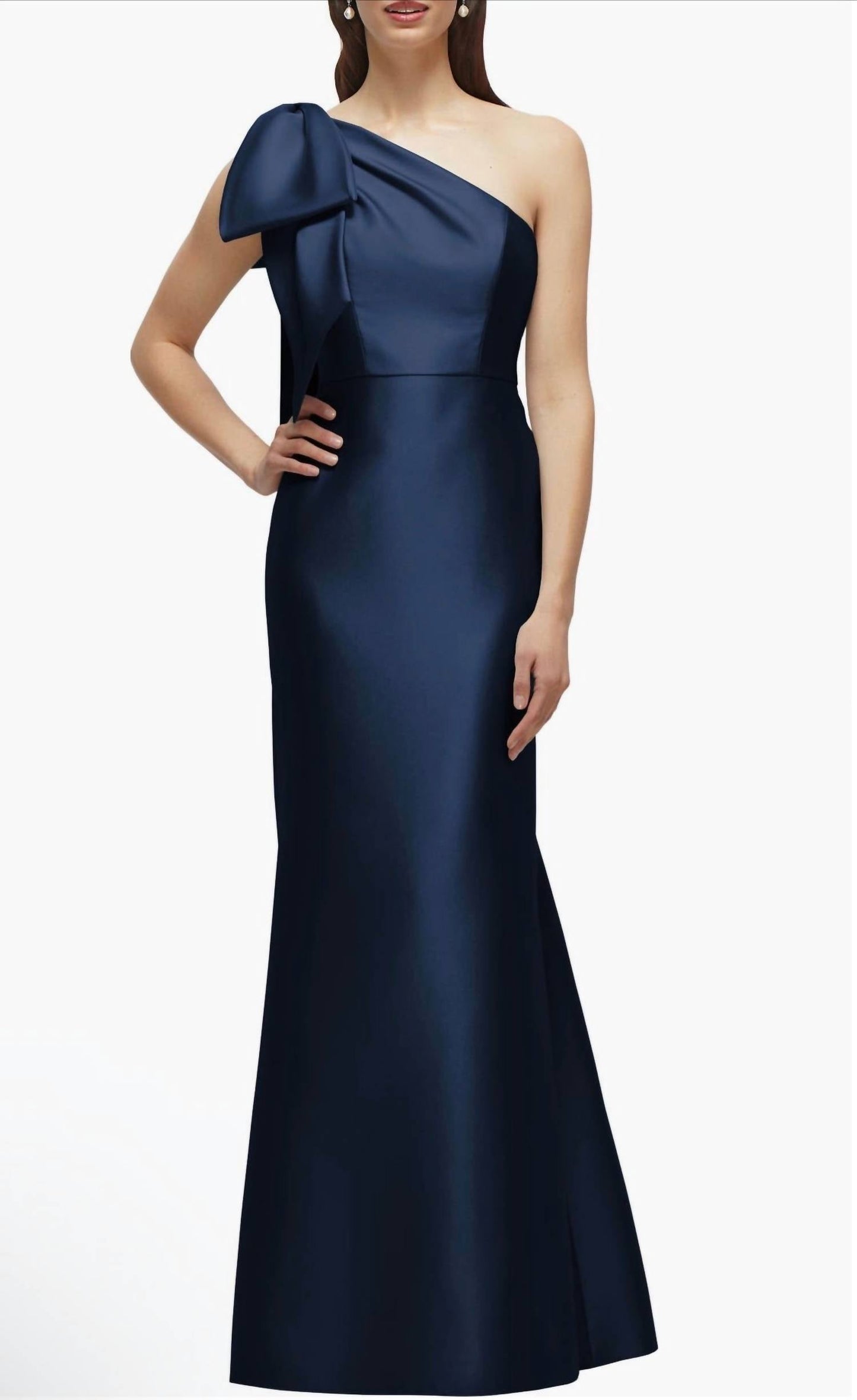 Satin-Twill-Meerjungfrauenkleid mit Schleife und One-Shoulder-Träger