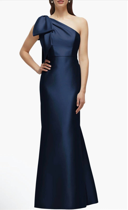 Bow One-shoulder Satin Twill Mermaid Gown