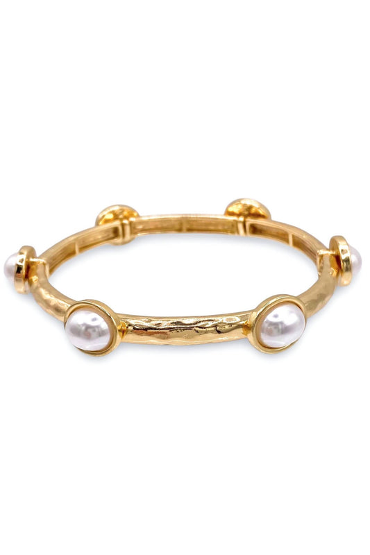 Women's Pearl Hammered Stretch Bangle Bracelet