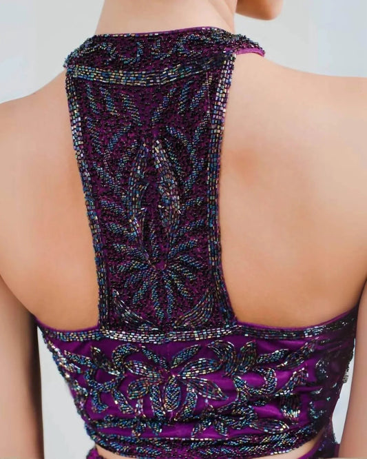 Embellished Crop Top Two Piece Gown