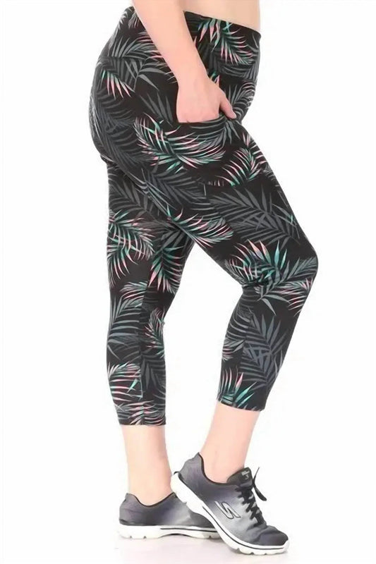 Capri-Leggings mit tropischem Blättermuster