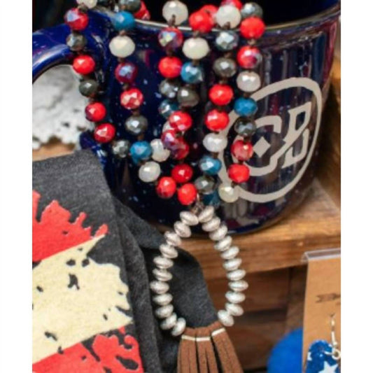 Damenperlenkette mit Lederfransen & Ohrringe