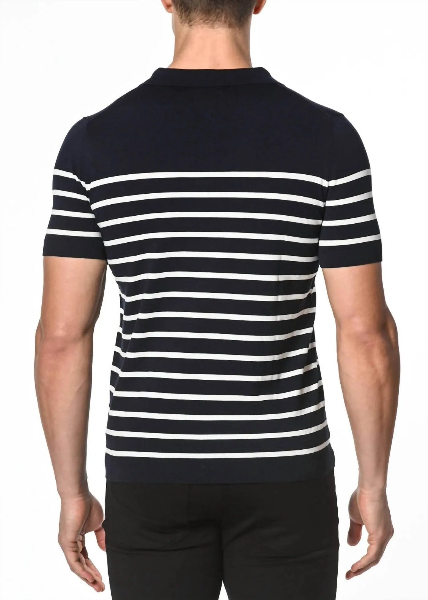 3-button Striped Knit Polo Shirt
