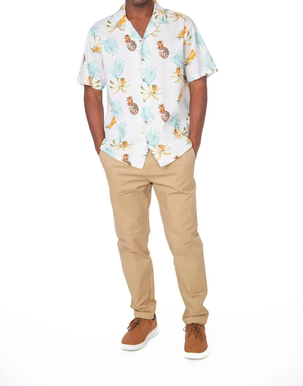 Bedrucktes Hemd mit gewebtem Ananas-Print und kurzen Ärmeln