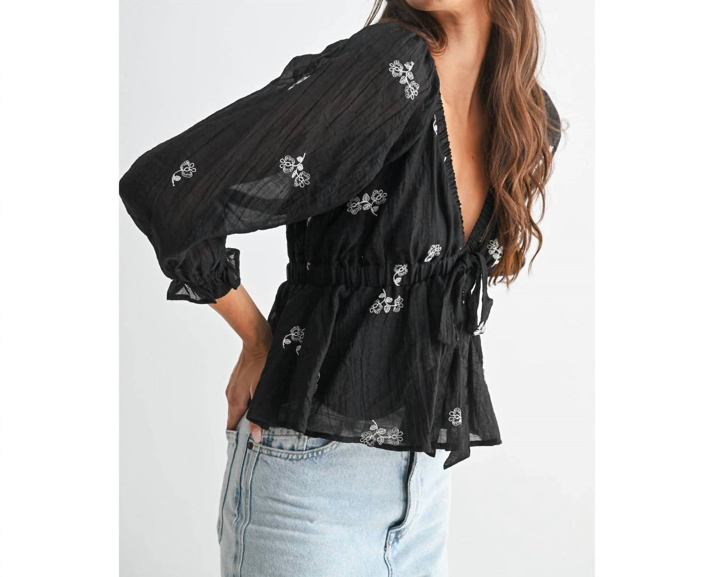 Raina Embroidered Tie Detail Blouse