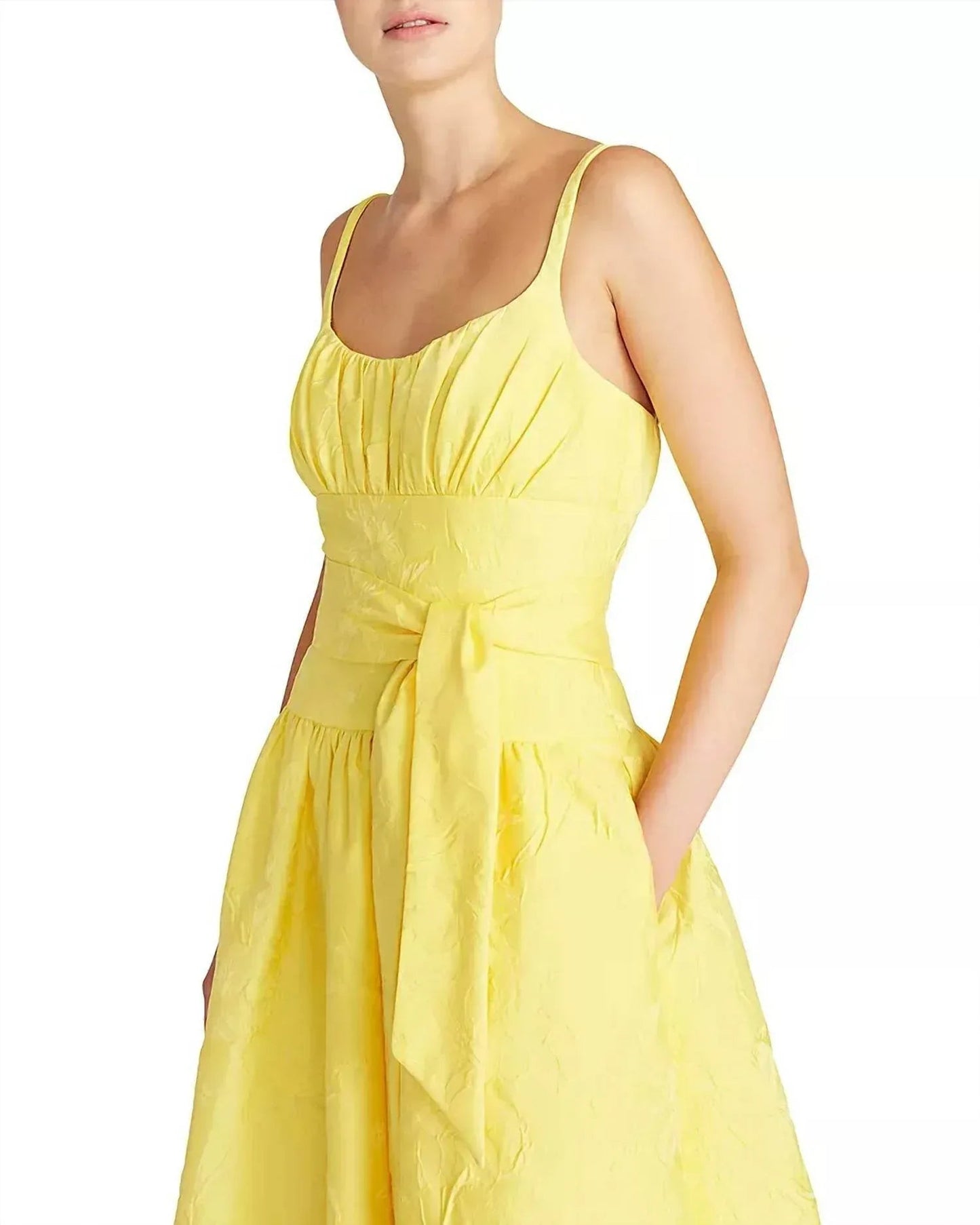 Narzissen-Jacquard-Midi-Fit-and-Flare-Kleid