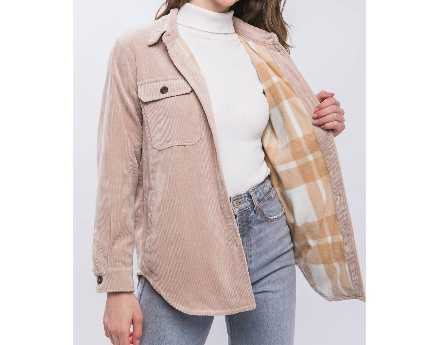 Bonfire Heart Corduroy-Shacket mit kuscheligem Karofutter