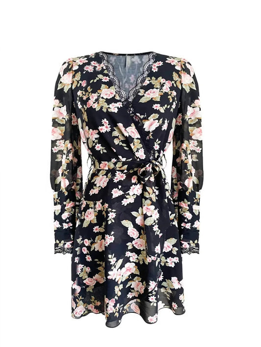 Women's Floral V-neck Belted Dress
