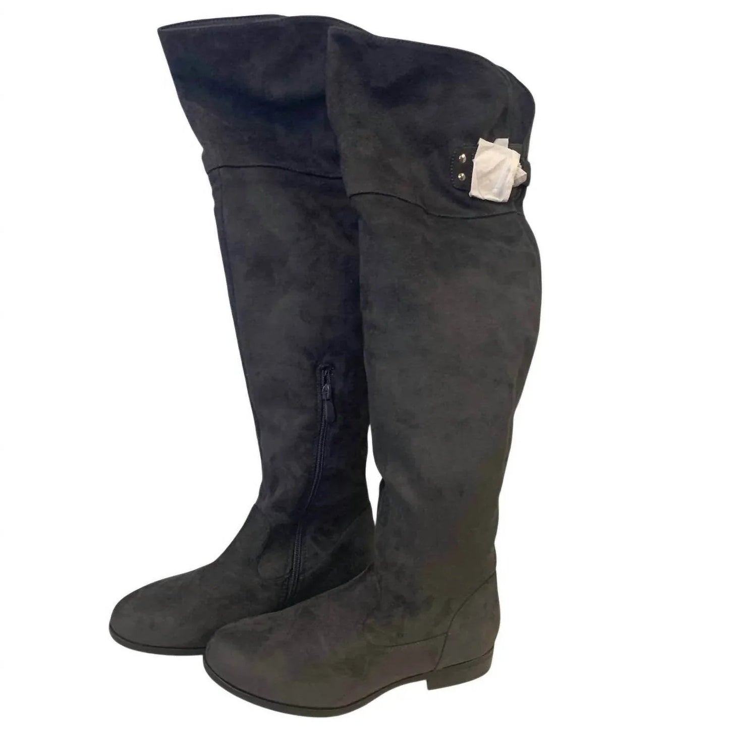 Damen-Stiefel aus Wildlederimitat, kniehoch, mit niedrigem Absatz