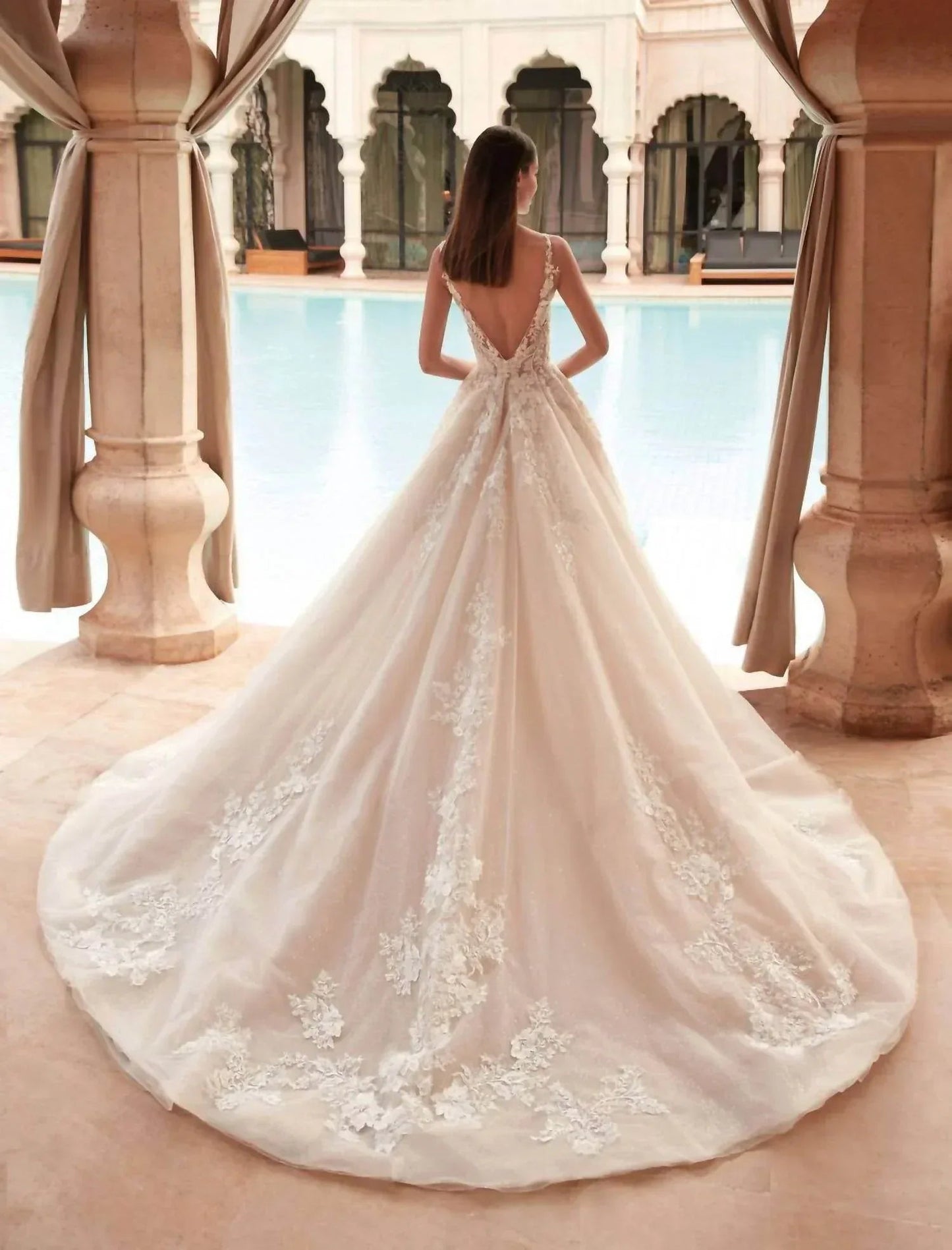 Beaded Lace Tulle Gown