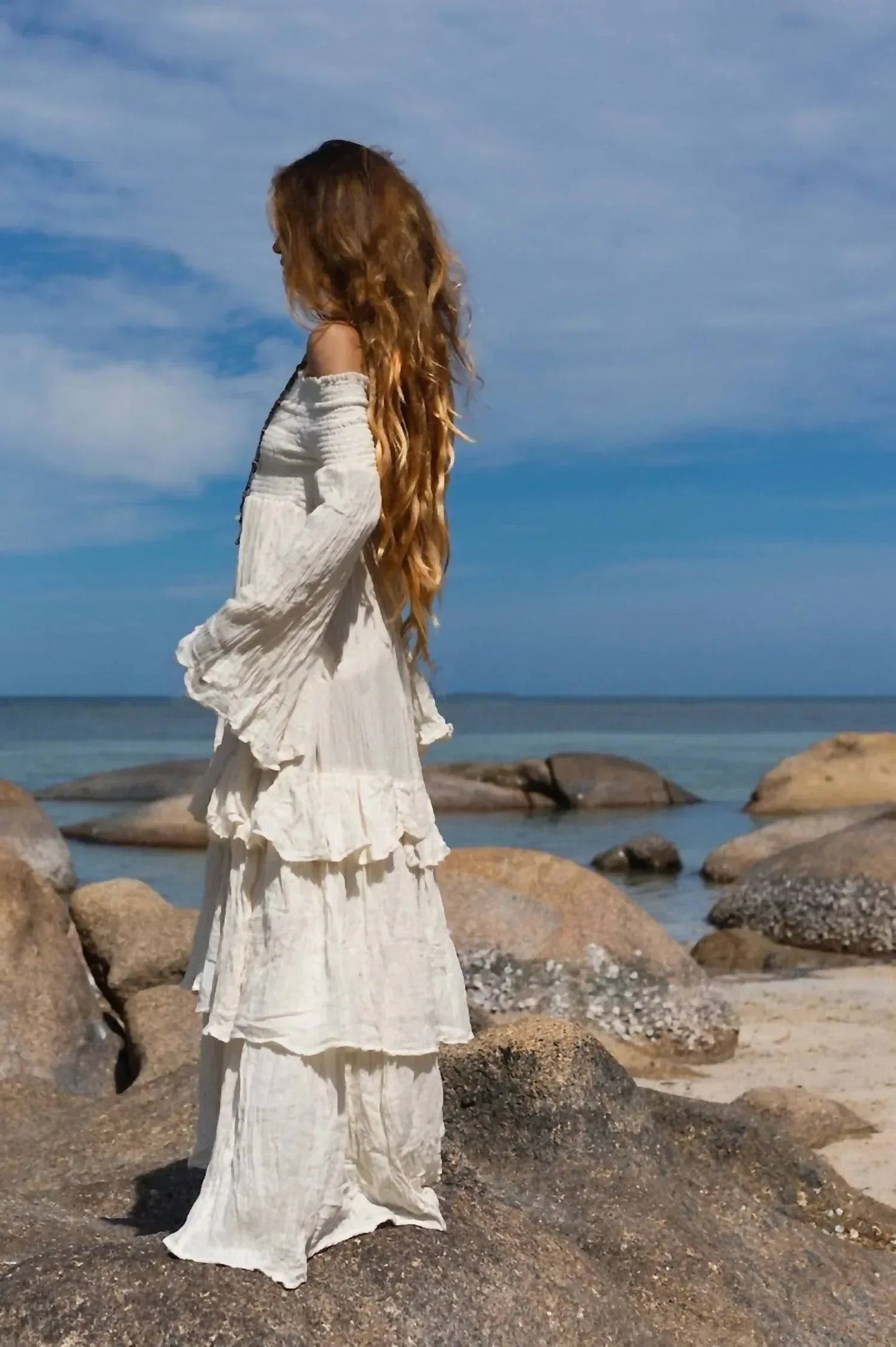 Damen-Maxikleid mit sexy Schultern